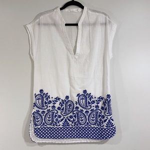 Athleta Paisley Embroidered Swim Coverup Tunic V-neck 100% Cotton Womens XXS